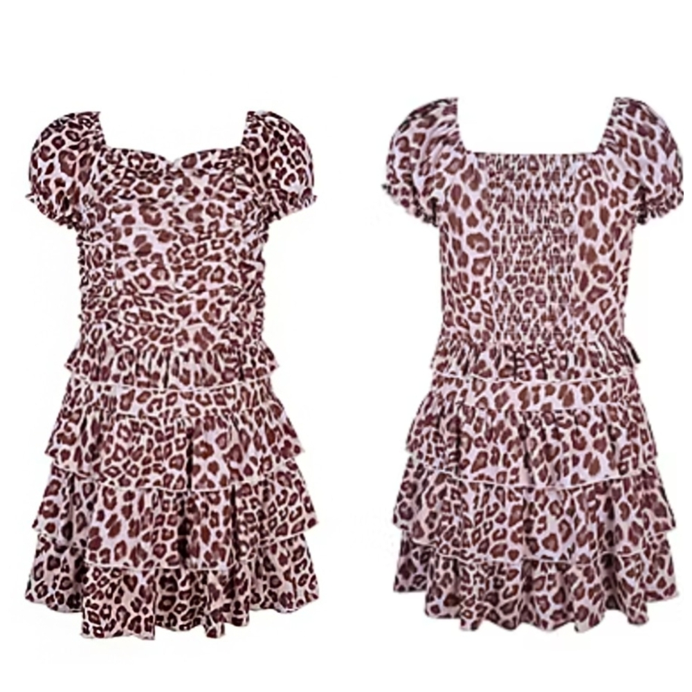Lilt Leopard Print Girls Matching Set Ruffle Skirt Puff Sleeve Top Size 16yrs